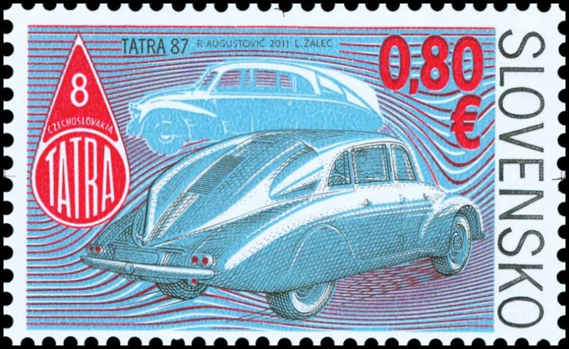 Stamps of Slovakia 2011. - Technical monuments: Historical cars-aerodynamic Tatr