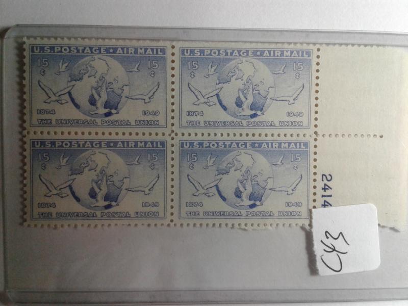 SCOTT # C43 AIR MAIL PLATE BLOCK MINT NEVER HINGED !!