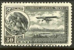 MEXICO C14, 30¢ Early Air Mail Plane and coat of arms. UNUSED, H OG. F-VF.