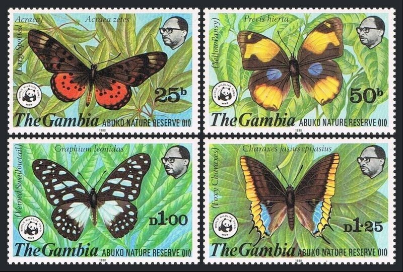 Gambia 404-407, MNH. Mi 402-405. WWF 1980. Abuko Nature Reserve. Butterflies.