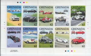 1988 Grenada Classic Automobiles MS10 (Scott 1615) MNH