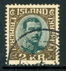 Iceland 1920 Christian X 2Kr Olive Brn & Myr Grn Scott # 127 VFU D366