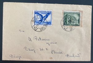 1939 Riga Latvia Airmail Cover To Odense Denmark Patriotic Seal On The Back