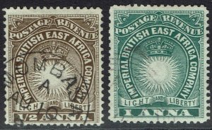 BRITISH EAST AFRICA 1890 LIGHT AND LIBERTY ½A AND 1A USED
