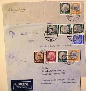 GERMANY THIRD REICH TO SOUTH AMERICA 1937/1939 2 FRONTS ONLY, 1 COVER 