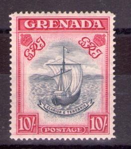 GRENADA G.VI SG163a 10/- Steel blue/bright carmine line perf L/hinged Cat.£225.