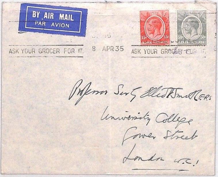 BN247 1935 British KUT Airmail *ASK YOUR GROCER* Machine Slogan Cover London UNI