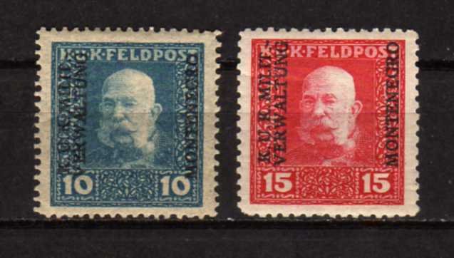 Montenegro # 1N1-2 MH Light gum crease on both stamps Austrian Occupation Stamps