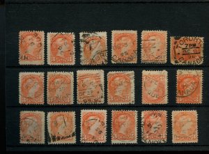 ?DATED COPIES of 18 x THREE cent  Small Queen lot used Canada