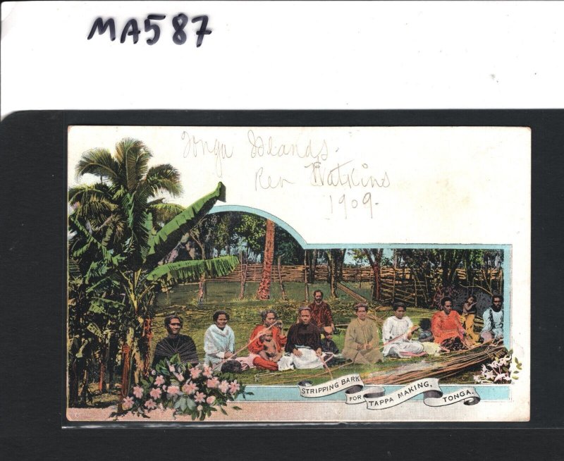 TONGA Stationery ILLUSTRATED Postcard *TAPPA MAKING* Nukuʻalofa 1909 CDS MA587