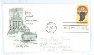 US 1308 1966 Indiana Statehood, addressed. FDC