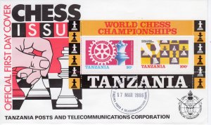 TANZANIA 1986 Sc#305a  CHESS-ROTARY  Souvenir Sheet  PERFORATED Official FDC