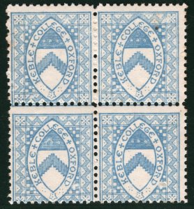 GB QV Local Stamp KEBLE COLLEGE Oxford University (1882) BLOCK{4} Mint B2WHITE43