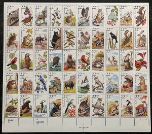 US #2286 - 35 22c Wildlife Sheet of 50, VF OG NH, folded in half, CHOICE SHEET!