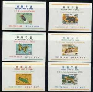 Korea Republic #499a-504a Insect & Animals Souvenir Sheets Asia 1966 Mint NH