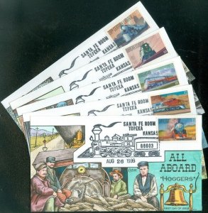 EDW1949SELL : USA 1999 Sc #3333-37 Cplt set of 5 Trains Collins Hand Painted FDC