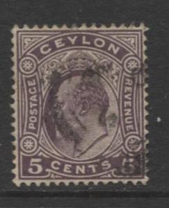 CEYLON -Scott 197- KEVII - Definitive- 1908- Wmk 3 - Fine Used -Single 5c Stamp