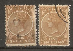 Fiji 1881-99 1/- x 2 Fine Used