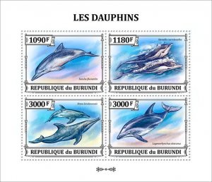 BURUNDI - 2023 - Dolphins - Perf 4v Sheet - Mint Never Hinged