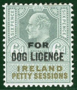 GB IRELAND KEVII Revenue Stamp 6d *DOG LICENCE* Petty Sessions Mint MM S2WHITE8