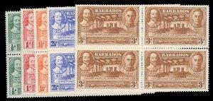 Barbados #200-206 Cat$84, 1939 General Assembly, complete set in blocks of fo...