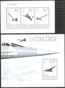 Togo 2013 Aviation Airplanes Airbus Concorde sheet + S/S MNH