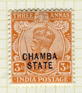 INDIA; CHAMBA 1913 early GV issue fine Mint hinged 3a. value