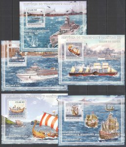 B0235 2009 Mozambique Ships History Sailing Tall Military Liners 5Bl Mnh