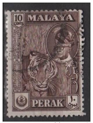 Malaya PERAK 1957 Scott 132 used - 10c, Tiger & Sultan 