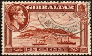 Gibraltar 108b - Used - 1p Ships / The Rock (Perf 13.5) (1941) (cv $2.75)
