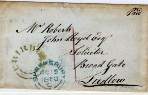 GB Salop Cover *CHIRBURY* UDC  Late Use Manuscript *1* Shrewsbury 1850 MZ276