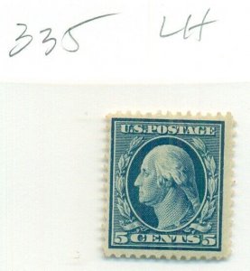 US #335, Mint Lightly Hinged, Scott $45.00
