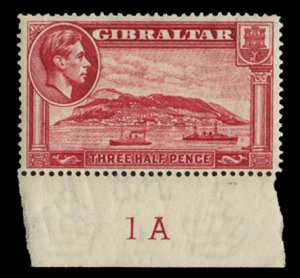 Gibraltar #109 (SG 123) Cat£35, 1938-49 1 1/2p carmine rose, bottom margin s...