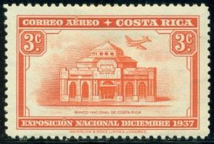 Costa Rica #C36 Air Mail Stamp 1938 3c. Airplane over San Jose, Used Postmarked