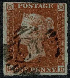 GB 1d red QK stated to be Plate 158. London Inland 37 cancel. Scarce latre ...