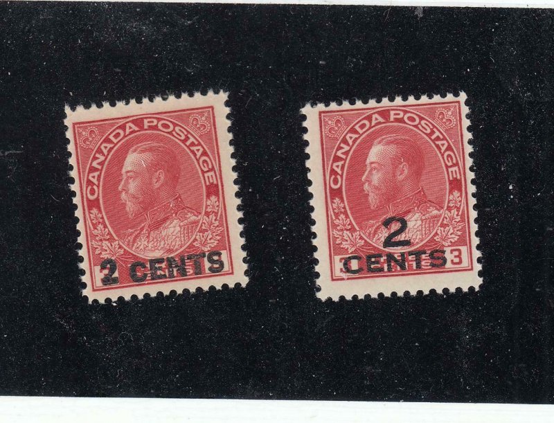 CANADA /KSG1335  # 139-140  FVF-MNH  2 on 3cts KGV ADMIRAL PROVISIONALS  CV $225