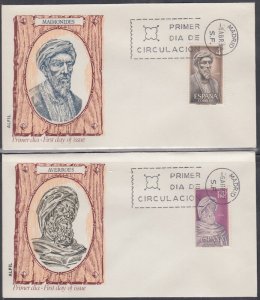 SPAIN Sc # 1461-4. SET of 2 DIFF FDC X 4 DIFF STAMPS - FAMOUS SPANIARDS