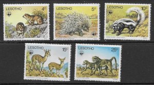 Lesotho Scott 228-232 MLH Set of 1977, Rabbit, Porcupine, Skunk, Baboon, Monkey