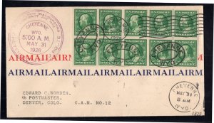 U.S. - 383 - Block of 10 - First Flight -  Air mail - Cheyanne - Pueblo (Worden)