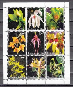 Chad, 1999 issue. Orchids on a sheet of 9.