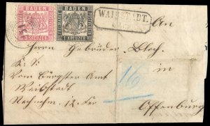 German States, Baden #19-20, 1864 1kr and 3kr on outer folded letter from Wal...