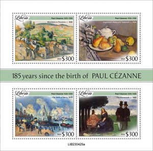 LIBERIA- 2023 - Paul Cezanne - Perf 4v Sheet - Mint Never Hinged