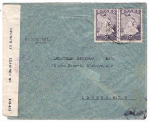 GREECE WW2 Cover 20d GLORY Pair Athens CENSOR GB London {samwells-covers}MA936