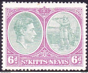 ST KITTS-NEVIS 1948 KGVI 6d Green & Purple SG74d MH