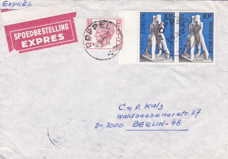 Belgium 1974 ART Europa on Express Cover to Berlin, Germany  Nice Usage