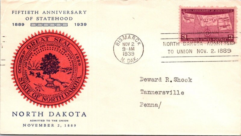 FDC 1939 - SC #858 - Bismarck, N. Dak - F59455