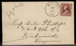 Virginia 1896 McRaes VA USA DPO Helbock R5 Cover Richmond Receiver 92254