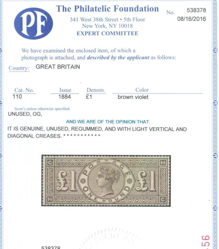 Great Britain #110 (SG #185) Extra Fine Mint **With Certificate**