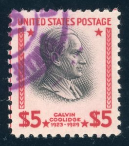 US Stamp #834 Calvin Coolidge $5.00 - PSE Cert - XF 90 - USED - SMQ $35.00