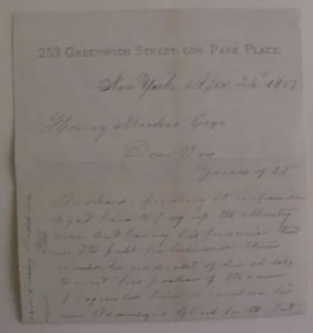 US LETTER NY IN 1883